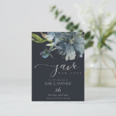 ネイビーブルー金ゴールドフローラ水彩保存日 案内ポストカード (スタンド正面)