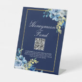 ネイビーブルー金ゴールドフローラ結婚ズシックなハネムーン基金 台座サイン (正面)