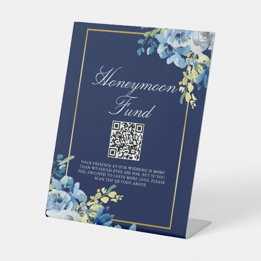 ネイビーブルー金ゴールドフローラ結婚ズシックなハネムーン基金 台座サイン (正面)