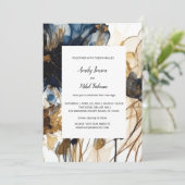 ネイビーブルー金ゴールドフローラ結婚式招待状 招待状 (スタンド正面)