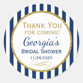 ネイビーブルー金ゴールドブライダルシャワーサンキューメッセージカード ラウンドシール