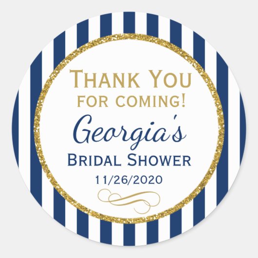 ネイビーブルー金ゴールドブライダルシャワーサンキューメッセージカード ラウンドシール (正面)