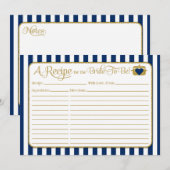 ネイビーブルー金ゴールドブライダルシャワーレシピカード (正面/裏面)