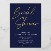 ネイビーブルー金ゴールドブライダルシャワー 箔招待状 (正面)
