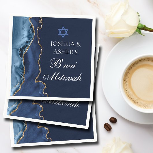 ネイビーブルー金ゴールドブライ(ユダヤ教の)バル・ミツバーエレガントパーティー スタンダードカクテルナプキン