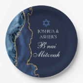 ネイビーブルー金ゴールドブライ(ユダヤ教の)バル・ミツバーエレガントパーティー ペーパープレート (正面)