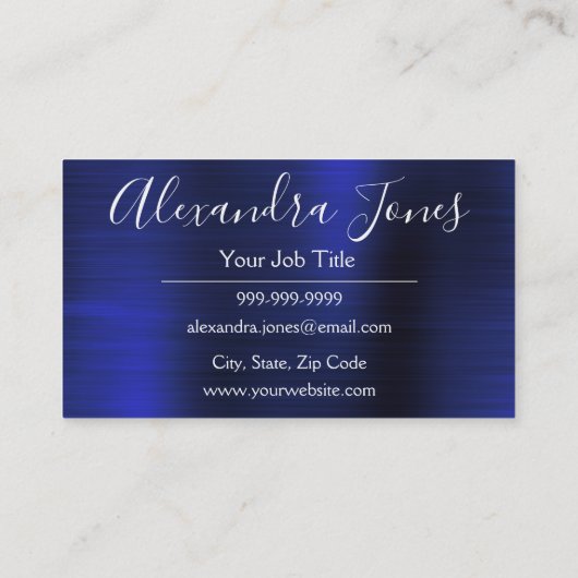 ネイビーブルー金ゴールドブラシ付きメタル美容師 名刺 (裏面)