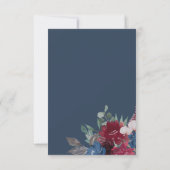 ネイビーブルー金ゴールドブルガンディーレッド赤面結婚フローラ サンキューカード (裏面)