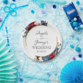 ネイビーブルー金ゴールドブルガンディーレッド赤面結婚フローラ ペーパープレート (パーティー)