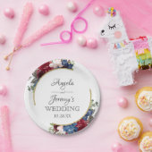 ネイビーブルー金ゴールドブルガンディーレッド赤面結婚フローラ ペーパープレート (パーティー)