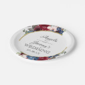 ネイビーブルー金ゴールドブルガンディーレッド赤面結婚フローラ ペーパープレート (アングル)