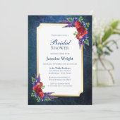 ネイビーブルー金ゴールドブルゴーニュバラブライダルシャワー 招待状 (スタンド正面)