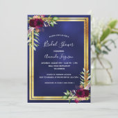 ネイビーブルー金ゴールドブルゴーニュ花模様ブライダルシャワー 招待状 (スタンド正面)