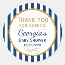 ネイビーブルー金ゴールドベビーシャワーありがとうメッセージカード