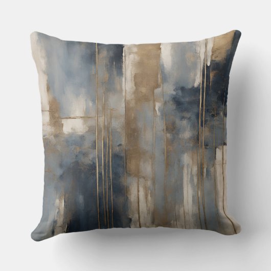 ネイビーブルー金ゴールドベージュ抽象芸術水彩 クッション (裏面)
