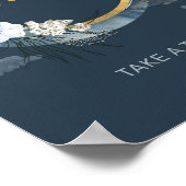 ネイビーブルー金ゴールドホイル月パンパスボホフローラの好意 ポスター (角)