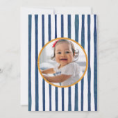 ネイビーブルー金ゴールドホワイト誕生日フォトストロベリー サンキューカード (正面)