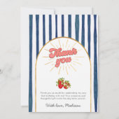 ネイビーブルー金ゴールドホワイト誕生日フォトストロベリー サンキューカード (裏面)