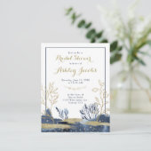 ネイビーブルー金ゴールドボホフローラブライダルシャワー 招待状 (スタンド正面)