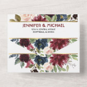 ネイビーブルー金ゴールドボホRSVPすべて1つの結婚式の招待 オールインワン招待状 (裏面)