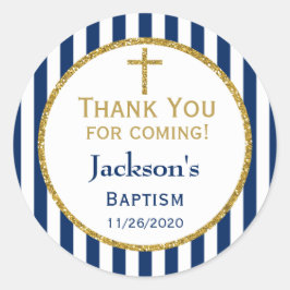 ネイビーブルー金ゴールドボーイズバプティスサンキューメッセージカード ラウンドシール
