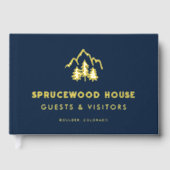 ネイビーブルー金ゴールドマウンテンズパインズBnBレンタルキャビン ゲストブック (正面)
