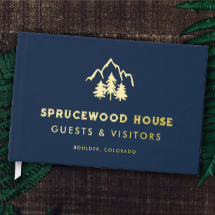 ネイビーブルー金ゴールドマウンテンズパインズBnBレンタルキャビン ゲストブック