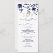 ネイビーブルー金ゴールドマグノリア結婚フラワーズディナー 招待状 (正面)