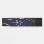 ネイビーブルー金ゴールドマーブルドアサイン名前をカスタムするレター サインプレート (正面)