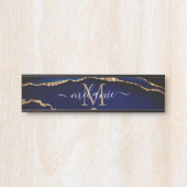 ネイビーブルー金ゴールドマーブルドアサイン名前をカスタムするレター サインプレート (正面)