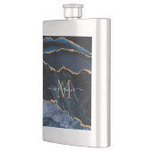 ネイビーブルー金ゴールドマーブルフラスコパーソナライズされた フラスク (左)