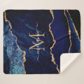 ネイビーブルー金ゴールドマーブルモノグラムネームシェルパブランケット シェルパブランケット (正面(横))
