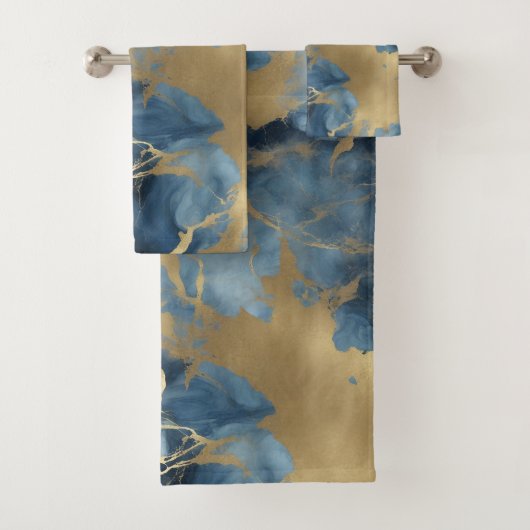ネイビーブルー金ゴールドマーブル バスタオルセット (インサイチュ)
