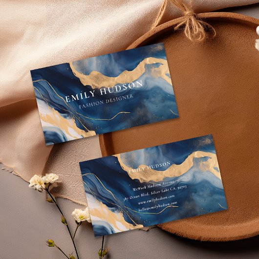 ネイビーブルー金ゴールドマーブル 名刺