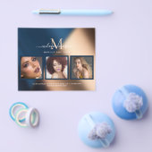 ネイビーブルー金ゴールドメイクアップアーティストサロン写真エレガント チラシ (シングル)