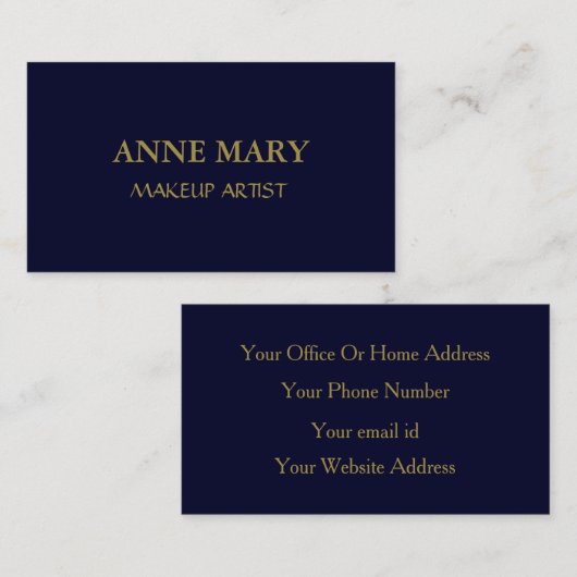 ネイビーブルー金ゴールドメイクアップミニマルアーティスト 名刺 (正面/裏面)