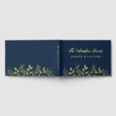 ネイビーブルー金ゴールドメドーフラワーズBnBコテージ ゲストブック (全面)