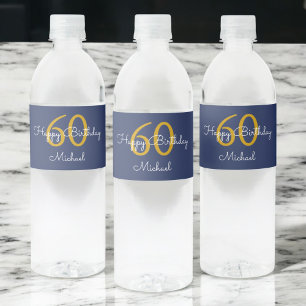 ネイビーブルー金ゴールドモダンスクリプト誕生日 ペットボトルラベル