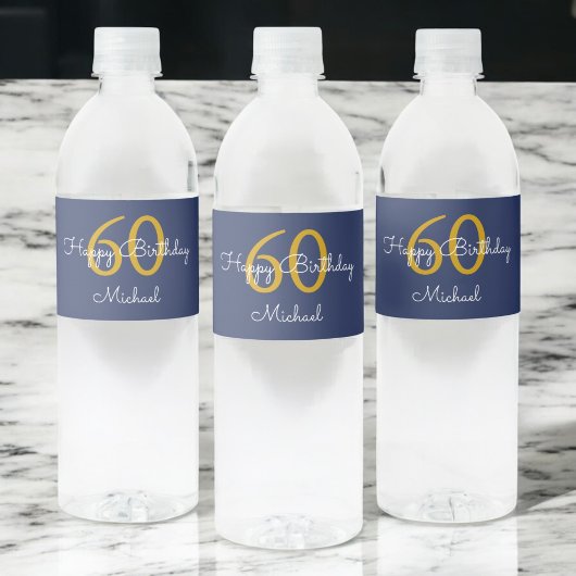 ネイビーブルー金ゴールドモダンスクリプト誕生日 ペットボトルラベル
