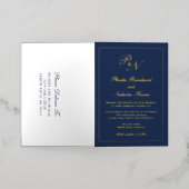 ネイビーブルー金ゴールドモノグラムフォーマル結婚式招待状 箔グリーティングカード (外側レイダウン)