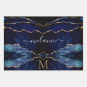 ネイビーブルー金ゴールドモノグラム名ラッピング紙シート ラッピングペーパーシート (正面3)