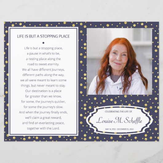 ネイビーブルー金ゴールドライフ葬儀プログラムお祝い (正面)