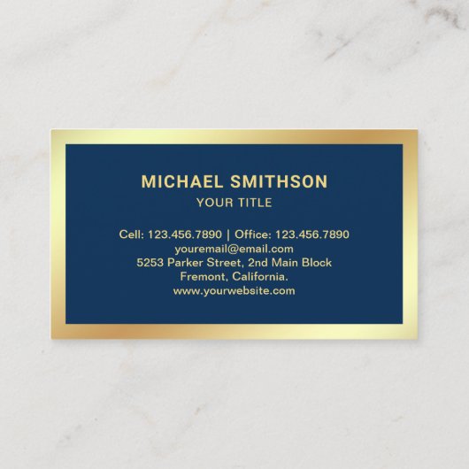 ネイビーブルー金ゴールドラグジュアリーヨットチャーター 名刺 (裏面)