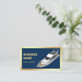 ネイビーブルー金ゴールドラグジュアリーヨットチャーター 名刺 (スタンド正面)