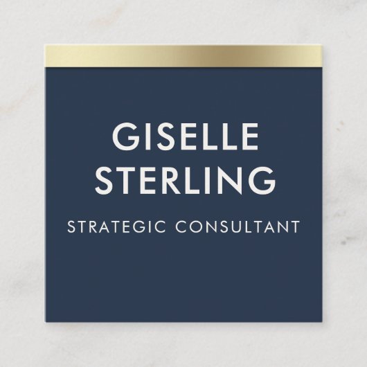 ネイビーブルー金ゴールドラグジュアリーQRコードミニマルタイポグラフィ スクエア名刺 (正面)