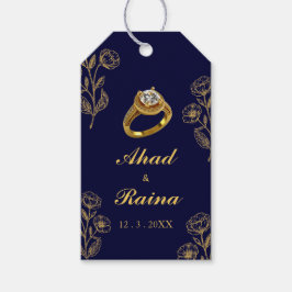 ネイビーブルー金ゴールドリングや輪婚約ありがとう ギフトタグ