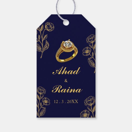 ネイビーブルー金ゴールドリングや輪婚約ありがとう ギフトタグ (正面)
