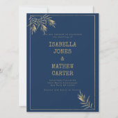 ネイビーブルー金ゴールドリーフタイプライターフォントテーマ結婚ズ 招待状 (正面)