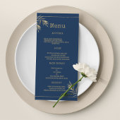 ネイビーブルー金ゴールドリーフタイプライターフォント結婚のメニュー プログラム