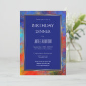 ネイビーブルー金ゴールドレッドウォーター色誕生日ディナー 招待状 (スタンド正面)
